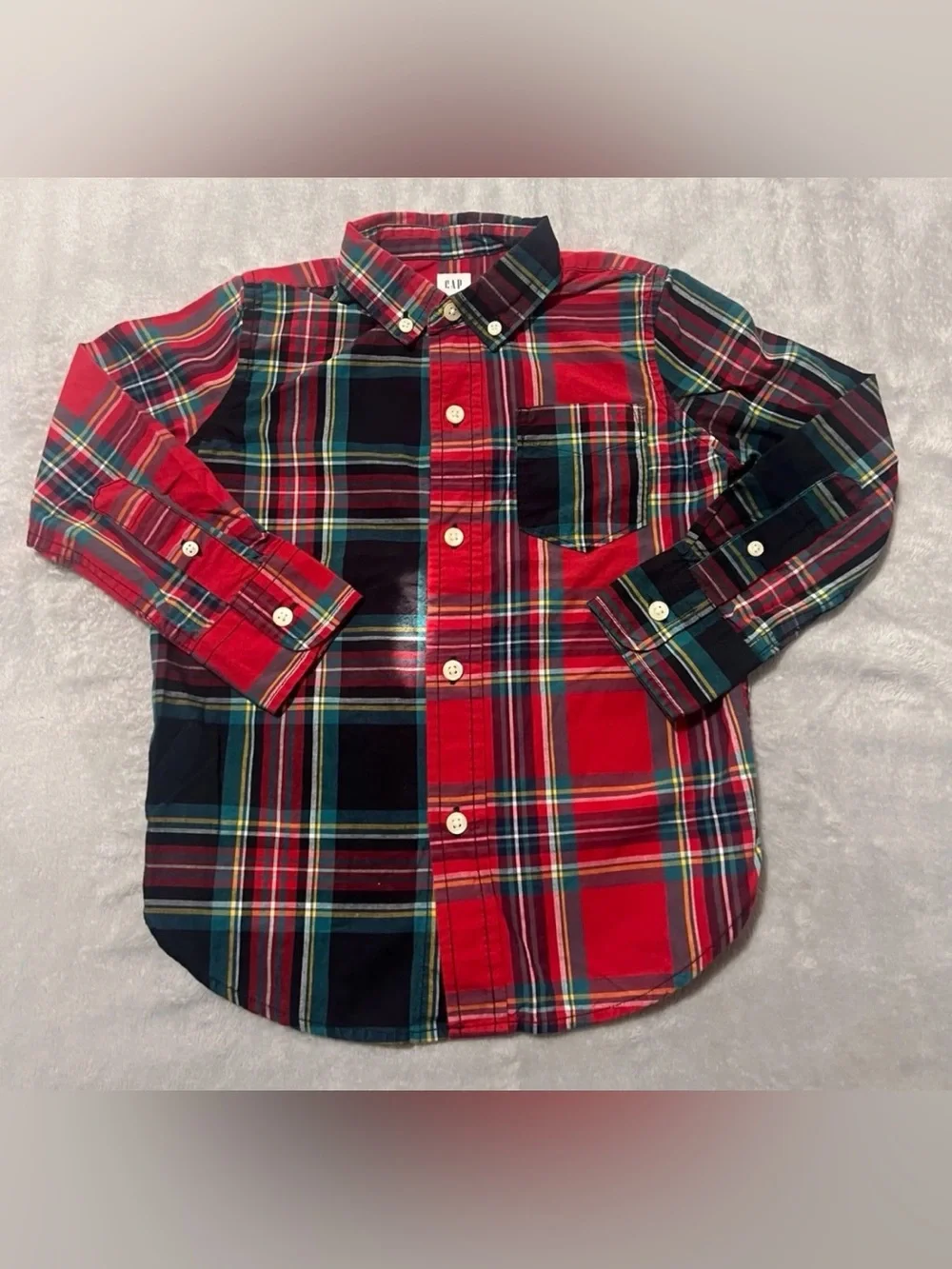 GAP Youth Red & Navy Plaid Button-Down Shirt